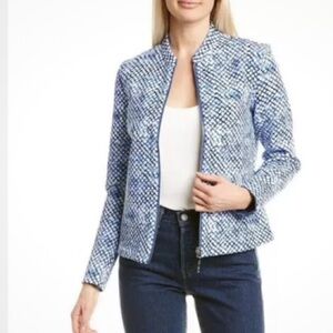 JM Laughlin Blue and White Patterned Jacket women XS full zip casual event